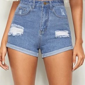 Ripped Detail Denim Shorts